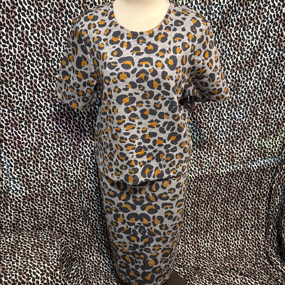 H&M Leopard Print Pencil Skirt Set - Gray and Brown